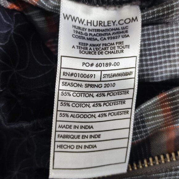 Hurley flat front shorts men's size 30 (32) grey colour with plaid pattern - Picture 7 of 12